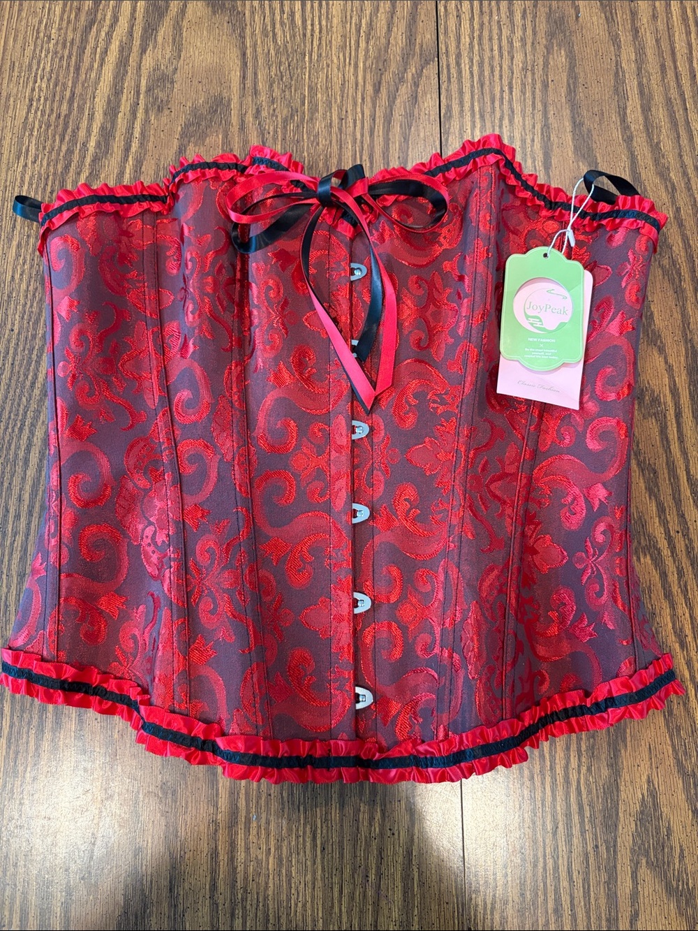NWT Joy Peak Red & Black Brocade Lace corset Top Women's Intimates Renaissance